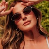 image:imageDIFF x Jojo Fletcher  Jordy Wire Oval Sunglasses for Women  UV400 Protection  Gold Horn Tortoise  Brown
