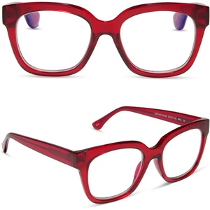 image:imageDIFF Ava Reading Glasses  Blue Light Blocking Oversized Readers  Lightweight Designer Square FramesCherry Red