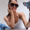 image:imageDIFF  Rachael Kirkconnell Naomi Oversized Navigator Sunglasses for Women  UV400 Protection  Black  Grey Gradient