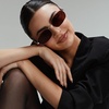 image:imageDIFF  Rachael Kirkconnell Trinity Oval Low Profile Sunglasses for Women  UV400 Protection  Brown  Brown
