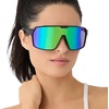image:imageDIFF Sport Charge Designer Oversized Shield Sunglasses for women Polarized protection Matte Black  Green Mirror
