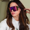 image:imageDIFF Sport Charge Designer Oversized Shield Sunglasses for women Polarized protection Matte Black  Pink Rush Mirror