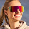image:imageDIFF Sport Grandslam Designer Oversized Shield Sunglasses for women Polarized protection Black  Rainbow Mirror