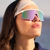 image:imageDIFF Sport Spike Designer Shield Sunglasses for women polarized protection Matte White Lavender  Sherbert Rainbow Mirror