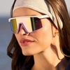 image:imageDIFF Sport Spike Designer Shield Sunglasses for women polarized protection Matte White Lavender  Sherbert Rainbow Mirror