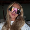 image:imageDIFF Sport Spike Designer Shield Sunglasses for women polarized protection Matte White Lavender  Sherbert Rainbow Mirror