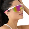 image:imageDIFF Sport Spike Designer Shield Sunglasses for women polarized protection Matte White Neon Yellow Hot Pink  Pink Rush Mirror