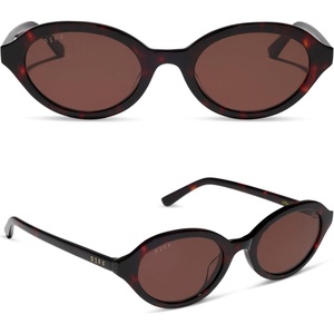 image:imageDIFF  Rachael Kirkconnell Julia Oval Low Profile Sunglasses for Women  UV400 Protection  Cedar Tortoise  Brown