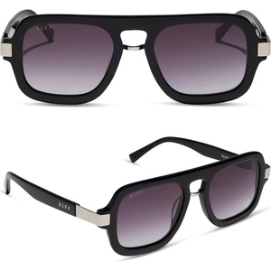 image:imageDIFF  Rachael Kirkconnell Naomi Oversized Navigator Sunglasses for Women  UV400 Protection  Black  Grey Gradient