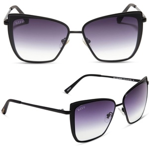 image:imageDIFF Grace Cat Eye metal sunglasses for women lightweight oversized UV400 protectionMatte Black  Sharp Grey Gradient