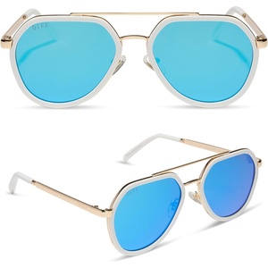 image:imageDIFF Joey Oversized Aviator Sunglasses for Women and Men  UV400 Protection  Modern Geometric ShadesWhite Cloud  Blue Mirror