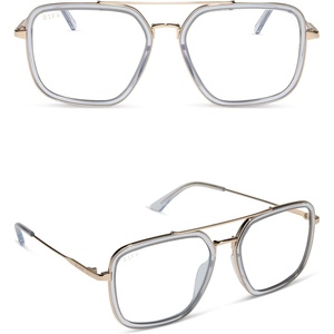image:imageDIFF Jordan Designer Blue Light Blocking Glasses  Oversized Navigator Frame  UV400 ProtectionClear  Gold