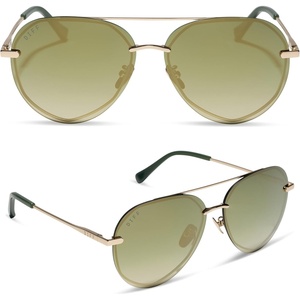 image:imageDIFF Lenox Polarized Designer Aviator Sunglasses for Women UV400 Protection Gold Stainless Steel FramesGold  Aloe Green Gradient