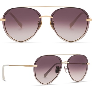 image:imageDIFF Lenox Polarized Designer Aviator Sunglasses for Women UV400 Protection Gold Stainless Steel FramesGold  Brown Gradient Mirror