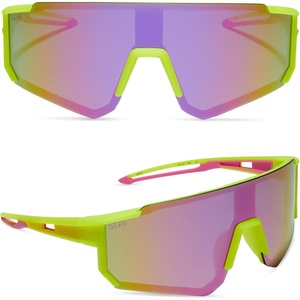 image:imageDIFF Sport Heat Lightweight Cycling Polarized Sunglasses UV400 Protection Neon Yellow  Pink Rush Mirror Medium