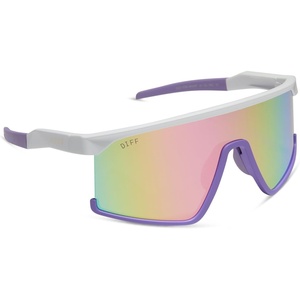 image:imageDIFF Sport Spike Designer Shield Sunglasses for women polarized protection Matte White Lavender  Sherbert Rainbow Mirror