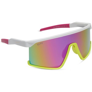image:imageDIFF Sport Spike Designer Shield Sunglasses for women polarized protection Matte White Neon Yellow Hot Pink  Pink Rush Mirror