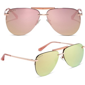 image:imageDIFF Tahoe  Designer Aviator Sunglasses for Women  UV400 ProtectionRose Gold  Cherry Blossom Mirror