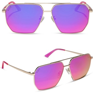 image:imageDIFF Berkely Navigator Sunglasses for Women  UV400 Protection  Modern Metal FramesGold  Pink Rush Mirror