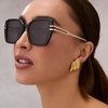 image:imageDIFF Dasha Square Sunglasses  100 UV400 Protection Grey Lenses Hand Cut Acetate Frame 51mm Lens Width ScratchResistant Lenses Everyday WearBlack  Grey
