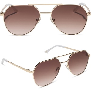 image:imageDIFF Beach Riot The Reserve Oversized Aviator Sunglasses for Women  100 UV400 Protection Stainless Steel Frame 58mm Lens Width ScratchResistant Lenses Protective Case IncludedGold  Brown