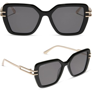 image:imageDIFF Dasha Square Sunglasses  100 UV400 Protection Grey Lenses Hand Cut Acetate Frame 51mm Lens Width ScratchResistant Lenses Everyday WearBlack  Grey