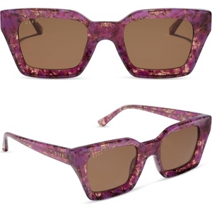 image:imageDIFF Greer  Rectangle  Polarized  Sunglasses for Women UV400 Protection  100 UV400 Protection Hand Cut Acetate Frame 50mm Lens Width Protective Case Included Everyday WearLavender Haze Tortoise  Brown