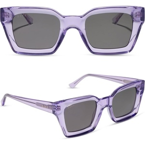 image:imageDIFF Greer  Rectangle  Polarized  Sunglasses for Women UV400 Protection  100 UV400 Protection Hand Cut Acetate Frame 50mm Lens Width Protective Case Included Everyday WearLilac Crystal  Grey  Polarized