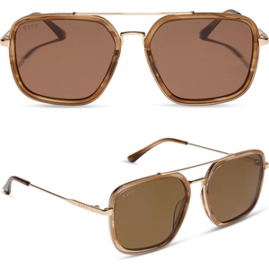 image:imageDIFF Jordan Designer Navigator Sunglasses for Women  100 UVAUVB Protection  100 UV400 Protection Brown Lenses Hand Cut Acetate Frame 57mm Lens Width Protective Case Included Everyday WearTortoise  Brown