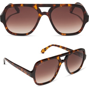 image:imageDIFF Layton Oversized Navigator Sunglasses UV400 Rich Tortoise  Gradient Lenses 100 UV400 Protection Brown Lenses Hand Cut Acetate Frame 57mm Lens Width Everyday Wear