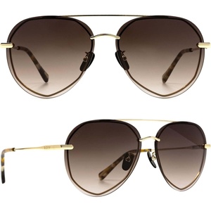 image:imageDIFF Lenox Aviator Sunglasses for Women UV400 Protection Designer Lightweight Gold Stainless Steel Frames  Gradient Lenses 100 UV400 Protection Stainless Steel Frame 62mm Lens Width ScratchResistant Lenses Everyday WearGold Sea Tortoise Tips  Brown Gradient